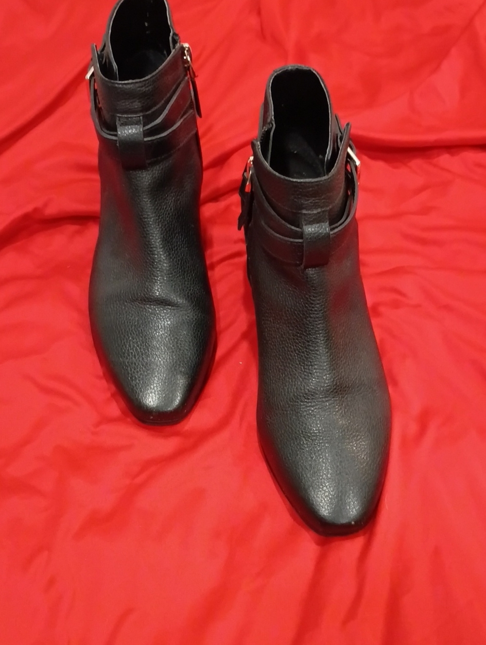 Talbots Black Pointed Ankle Booties with Buckle Strap